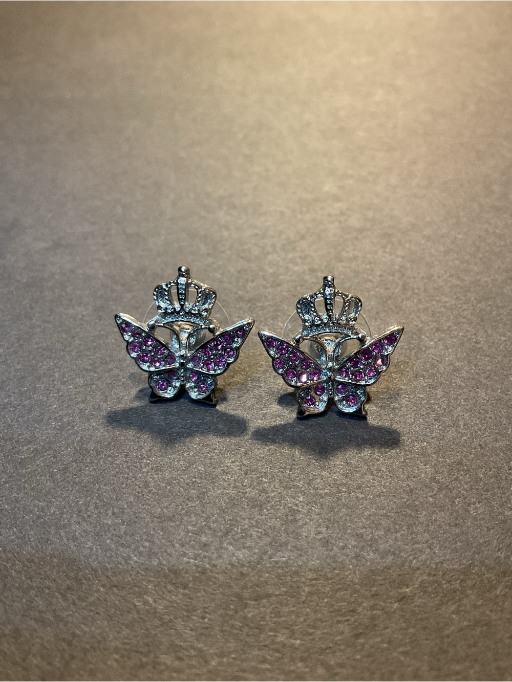 Vintage Juicy Couture Pink Crystal Butterfly Crown Stud Earrings